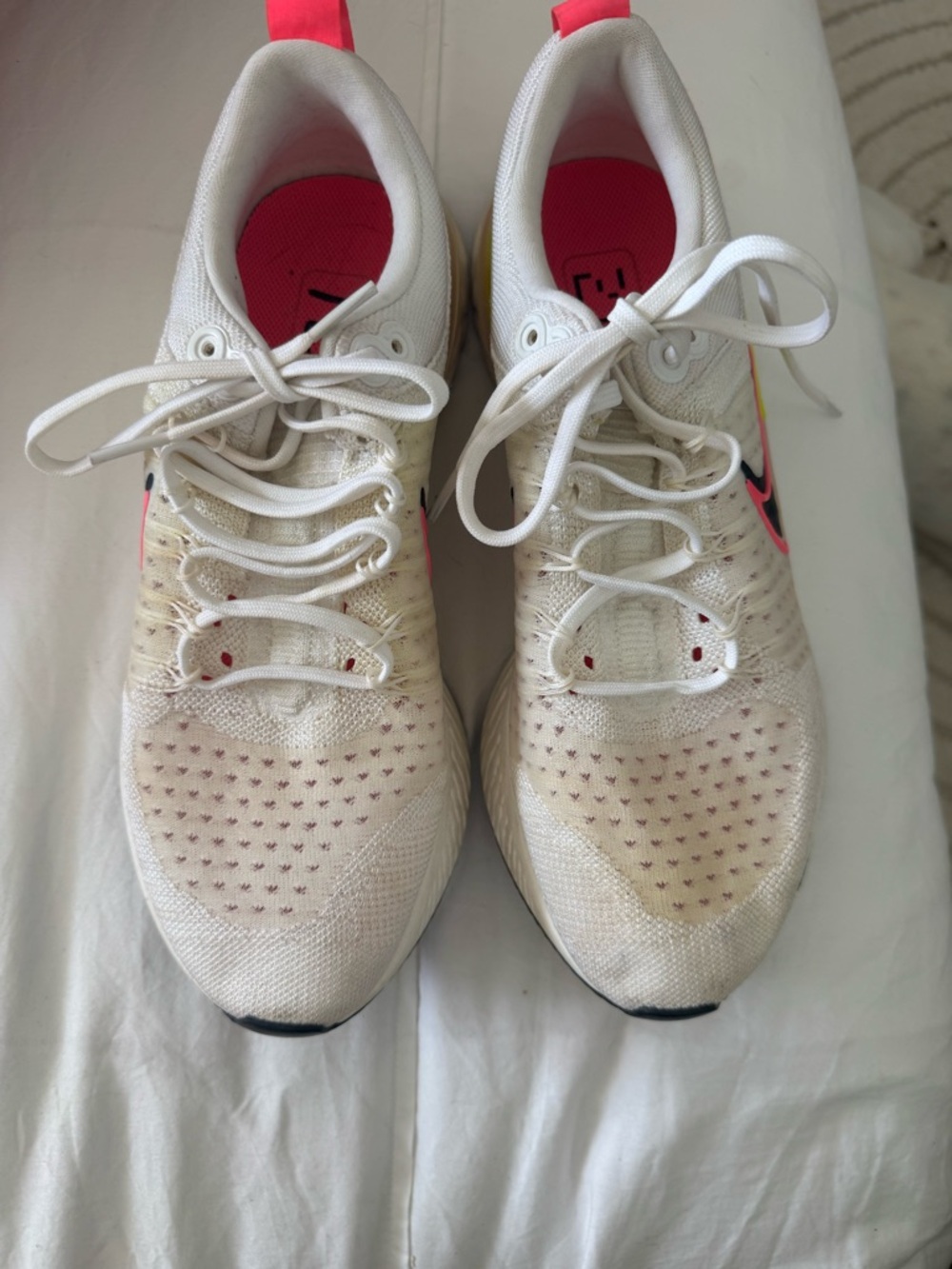 NWOB! Nike Women's White Sneakers with Neon Pink & Yellow Accents